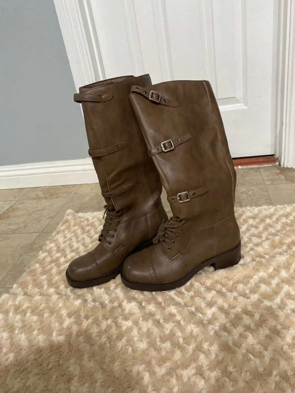 New Women size 9 Knee High Boots Women Square Toe Low Chunky Heel